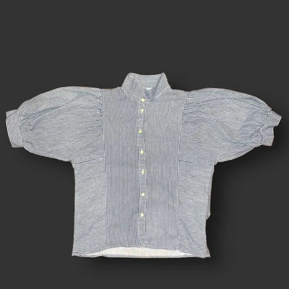 v i n t a g e :: Pinstripe Puff Ballon Sleeve Blouse